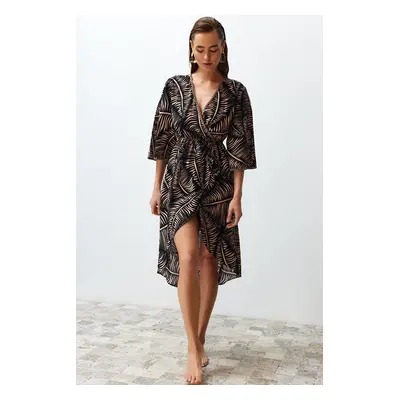 Trendyol Ethnic Patterned Midi Woven Flounce 100% Cotton Beach Dress