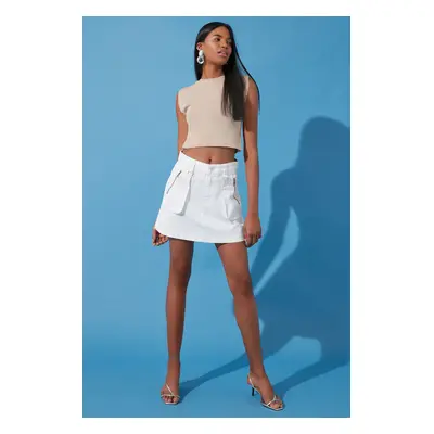 Trendyol White Zipper Detailed Mini Denim Skirt