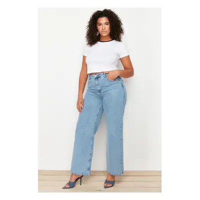 Trendyol Curve Light Blue High Waist Wide Cut Jeans