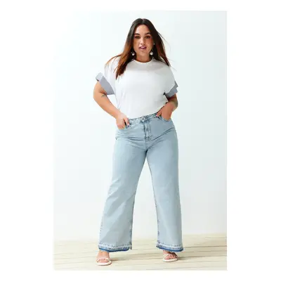 Trendyol Curve Light Blue High Waist Color Block Wide Leg Comfort Plus Size Wide Leg Jeans