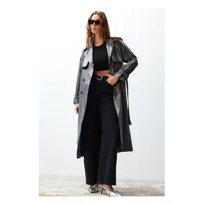 Trendyol Anthracite Oversize Wide Cut Belted Trench Coat