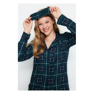 Trendyol Green Soft Feeling Premium Plaid Sleep Tape Pletená pyžamová souprava