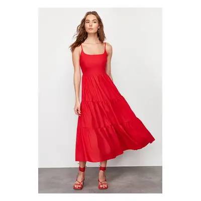 Trendyol Red Skirt Opened at Waist Cotton Blend Maxi Woven Dress