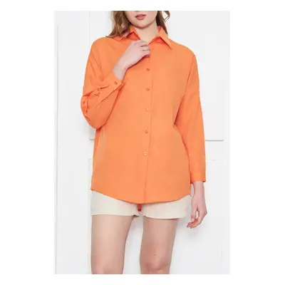 armonika Women's Orange Oversize Long Basic Shirt