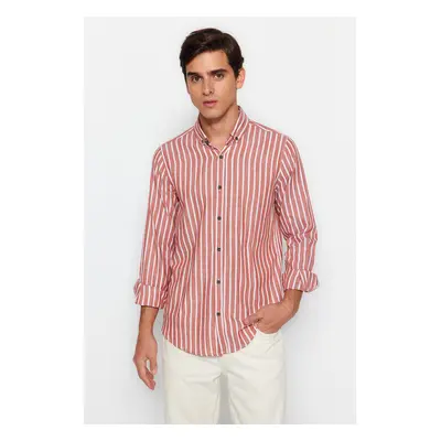 Trendyol Tile Slim Fit Striped Cotton Shirt