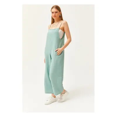 Olalook Women's Almond Green Pocket Strappy Loose Flowy Jumpsuit