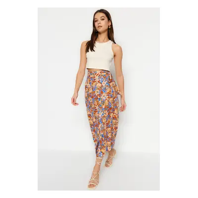 Trendyol Multicolored Floral Patterned Viscose Fabric Midi Woven Skirt