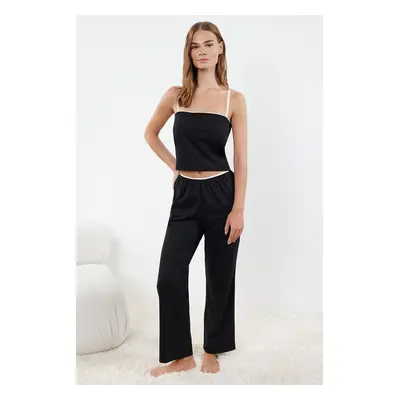 Trendyol Black Cotton Lace Detailed Rope Strap Knitted Pajama Set