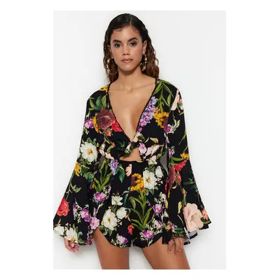 Trendyol Floral Patterned Woven Striped Blouse and Short Set