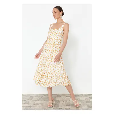 Trendyol Yellow Waist Opening Midi Woven Brode Dress