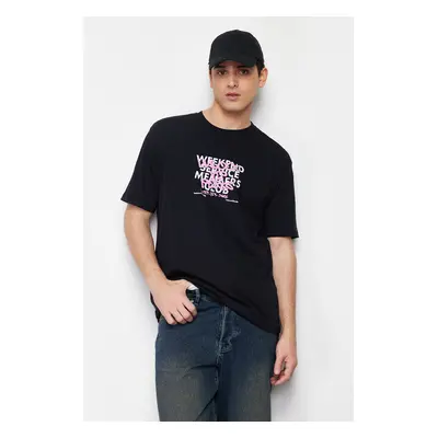 Trendyol Black Oversize 100% Cotton Printed T-Shirt