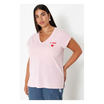 Trendyol Curve Pink 100% Cotton T-shirt