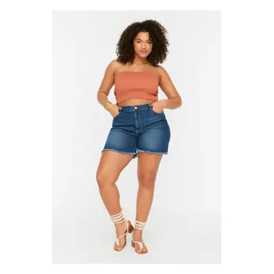 Trendyol Curve Blue High Waist Flexible Skinny Denim Shorts & Bermuda