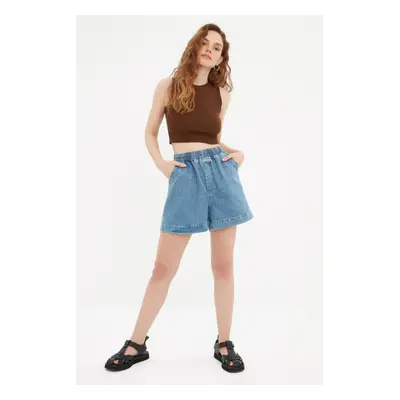 Trendyol Blue Denim Shorts With Elastic Waist