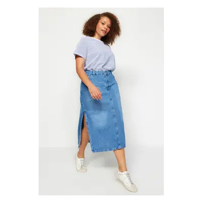 Trendyol Curve Blue Slit Denim Skirt