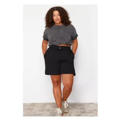 Trendyol Curve Black Button Detailed 100% Cotton Knitted Shorts & Bermuda