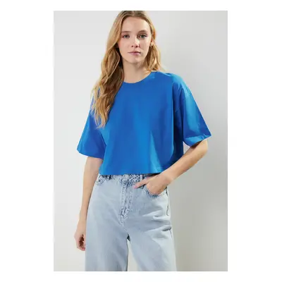 Trendyol Premium Saks 100% Bavlněné Pletené Tričko Crop