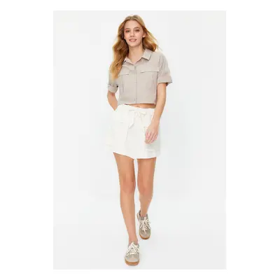 Trendyol Beige Utility Pocket Detailed Crop Regular Normal Fit Woven Shirt