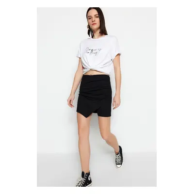 Trendyol Black Asymmetrical Detailed High Waist Mini Skirt With Elastic Knitted Shorts