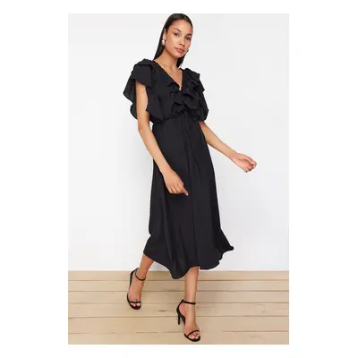 Trendyol Black Straight A-Line Flounce Viscose Woven Dress