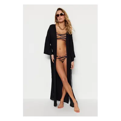 Trendyol Black Belted Maxi Woven Beach Kimono&Caftan