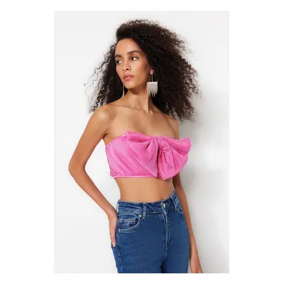 Trendyol růžový pletený texturovaný crop top bustier