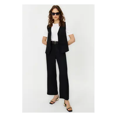 Trendyol Black Linen Look Elegant Vest Trousers Woven Bottom Top Suit