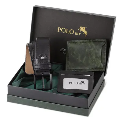 Polo Air Boxed Men's Sports Wallet Belt Card Holder Set Khaki Green