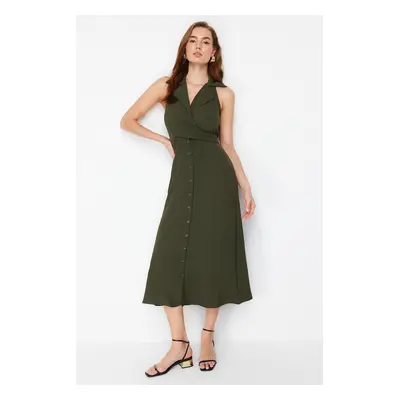 Trendyol Khaki Tie-Detailed Maxi Woven Shirt Dress