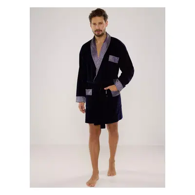 Men's bathrobe De Lafense Bonjour short M-2XL navy blue