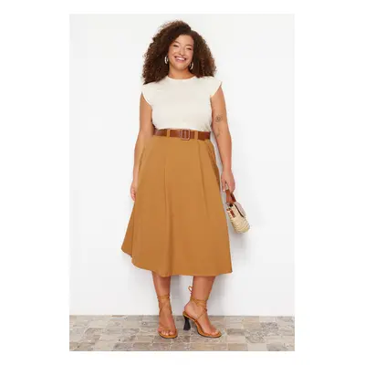 Trendyol Curve Camel Woven Plus Size Skirt