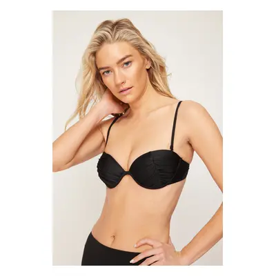 Trendyol Black Balconette Draped Push Up Bikini Top