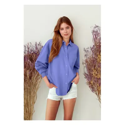 Trendyol Light Purple Single Pocket Boyfriend/Wide Fit Cotton Woven Shirt