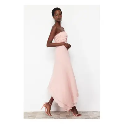 Trendyol Powder A-Cut Asymmetrical Lined Woven Long Evening Dress