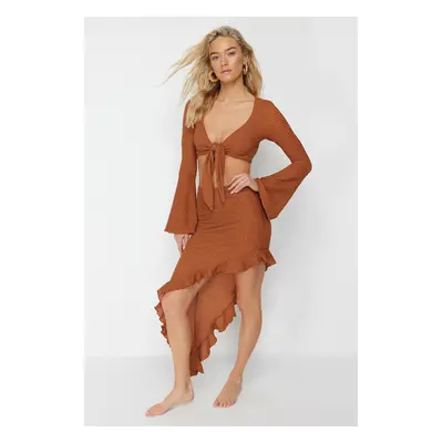 Trendyol Brown Body-Smoothing Woven Ruffle Blouse Beach Skirt Set