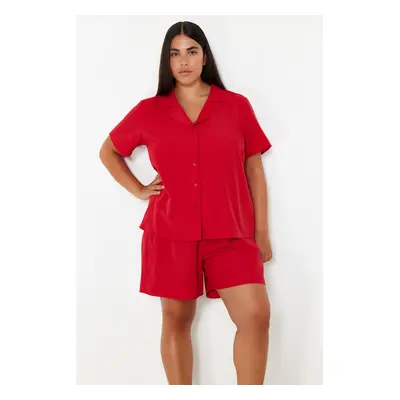 Trendyol Curve Red Shirt Collar Woven Pajama Set