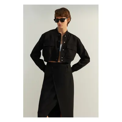 Trendyol Black Oversized Bomber Jacket Coat