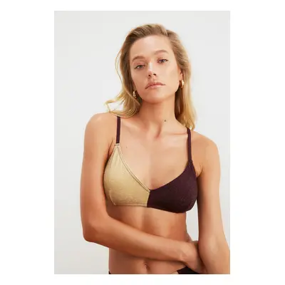 Trendyol Gold Mürdüm Color Block Bikini Top