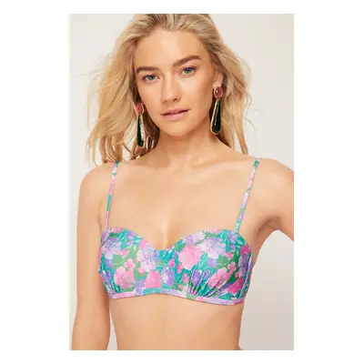 Trendyol Floral Pattern Strapless Gathered Bikini Top