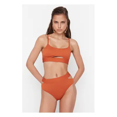 Trendyol Brown Textured Cut Out Detailed Bikini Bottoms