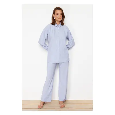 Trendyol Light Blue Long Back Wide Leg Shirt-Pants Weave Suit