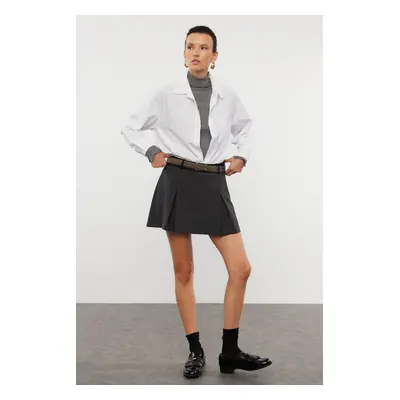 Trendyol Anthracite Mini Double Pleated Woven Shorts Skirt