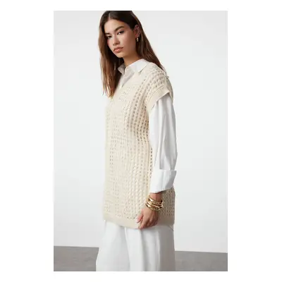 Trendyol Beige Openwork/Hole Knitwear Sweater