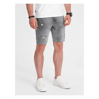 Ombre Men's denim short shorts with holes - gray