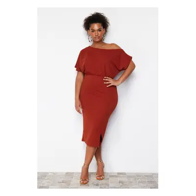 Trendyol Curve Red One Shoulder Midi Knitted Dress