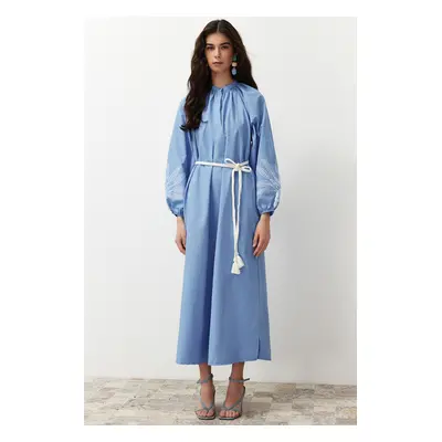 Trendyol Blue Sleeve Embroidered / Embroidered Balloon Sleeve Woven Dress