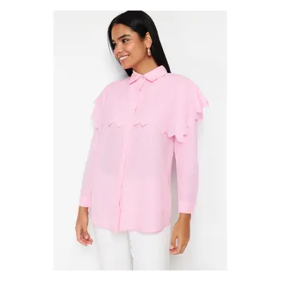 Trendyol Light Pink Big Collar Cotton Woven Shirt