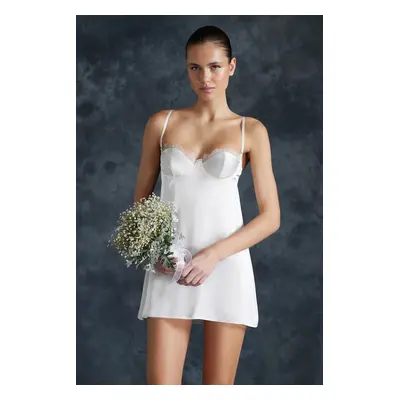 Trendyol Bride White Satin Lace Rope Strap Fantasy Nightgown