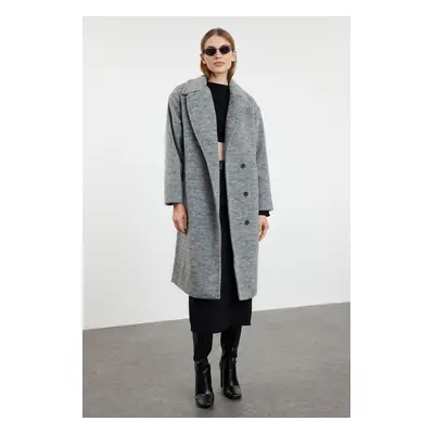 Trendyol Grey Collar Detailed Regular Woolen Midi Coat