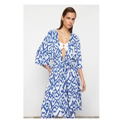 Trendyol Abstract Patterned Belted Midi Woven Kimono & Kaftan